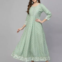 Stylum Women's Green Printed & Embroidered Rayon Anarkali Kurta (PISTADION)
