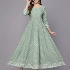 Printed & Embroidered Rayon Anarkali Kurta