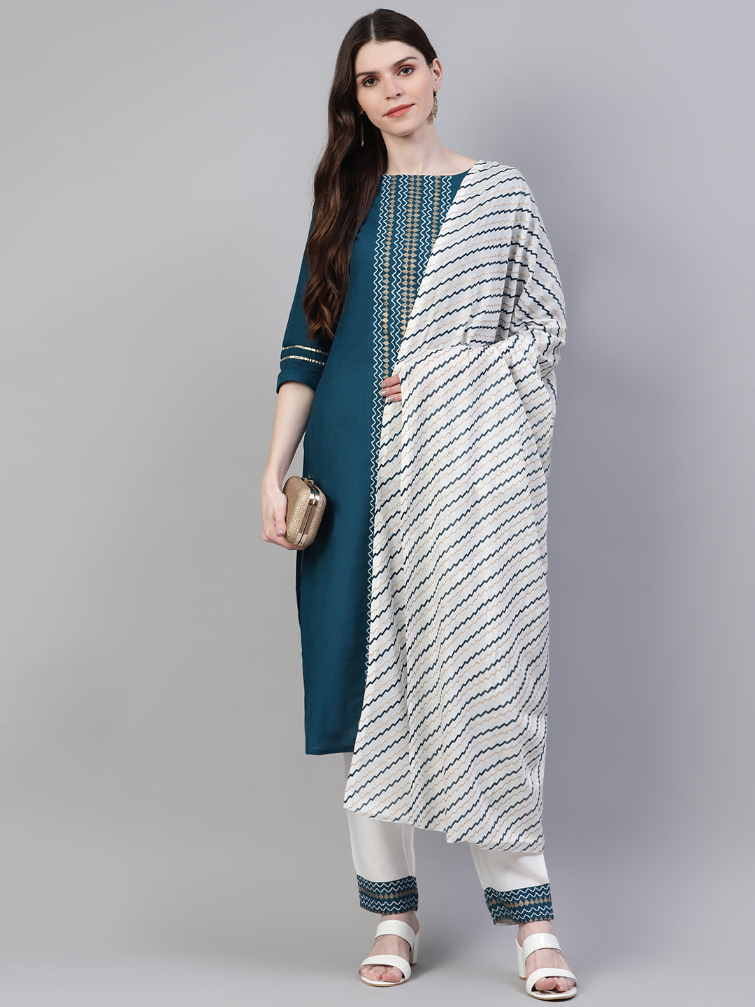 Cotton Straight Kurta Pant Dupatta Set