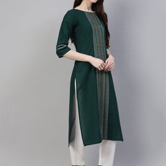 Green Cotton Straight Kurta Pant Dupatta Set