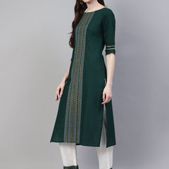 Green Cotton Straight Kurta Pant Dupatta Set