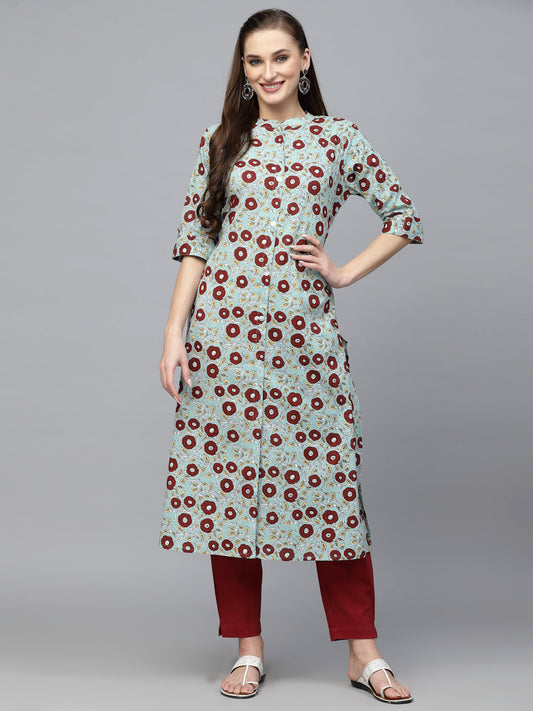 Stylum Women's Printed Cotton A-Line Kurta (ALICEICE)