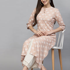 Stylum Women's Printed Rayon A-Line Kurta (BEIGENEMO)