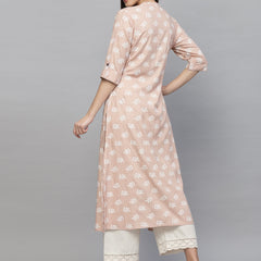 Stylum Women's Printed Rayon A-Line Kurta (BEIGENEMO)