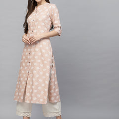 Stylum Women's Printed Rayon A-Line Kurta (BEIGENEMO)