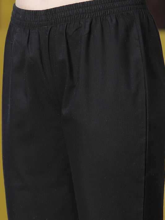 Stylum Women's Solid Cotton Blend Straight Kurta Pant Dupatta Set (BLACKBETTY)