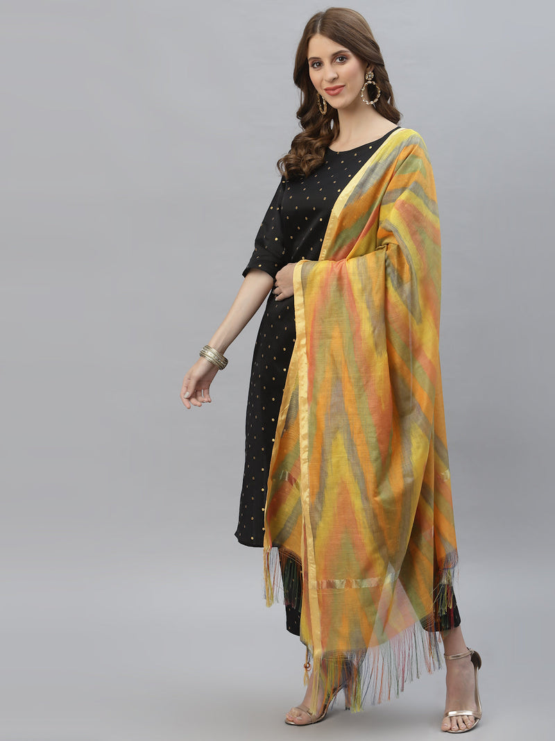 Stylum Women's Self Design Poly Silk Straight Kurta Pant & Dupatta Set (BLACKBMW)