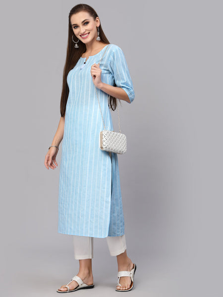 Striped Cotton Blend Straight Kurta