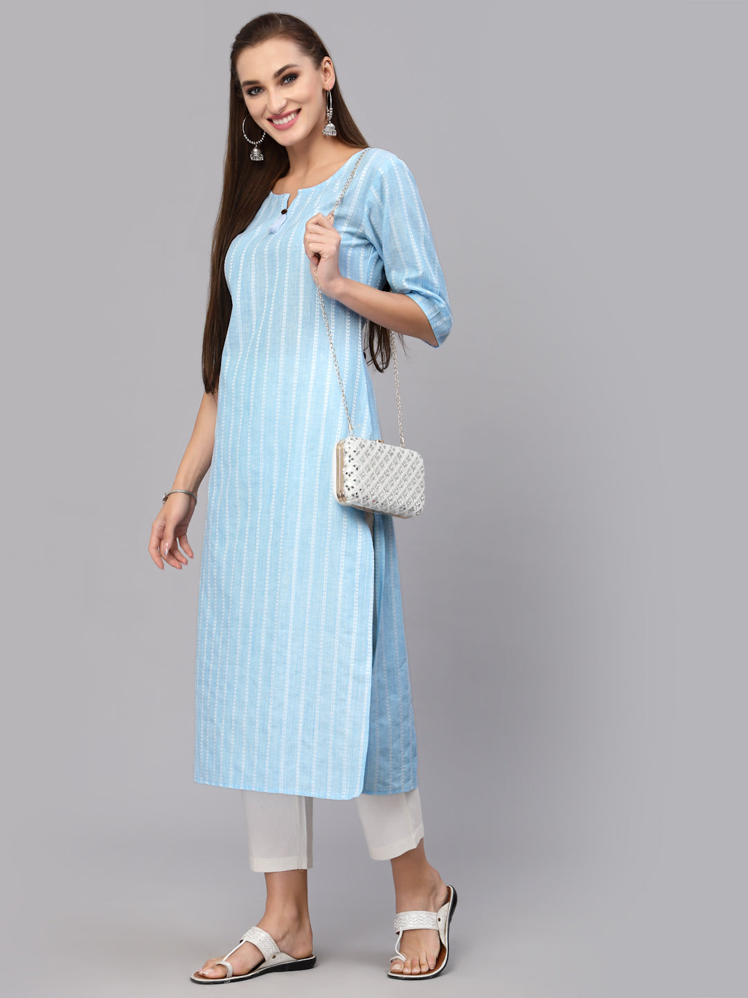 Striped Cotton Blend Straight Kurta