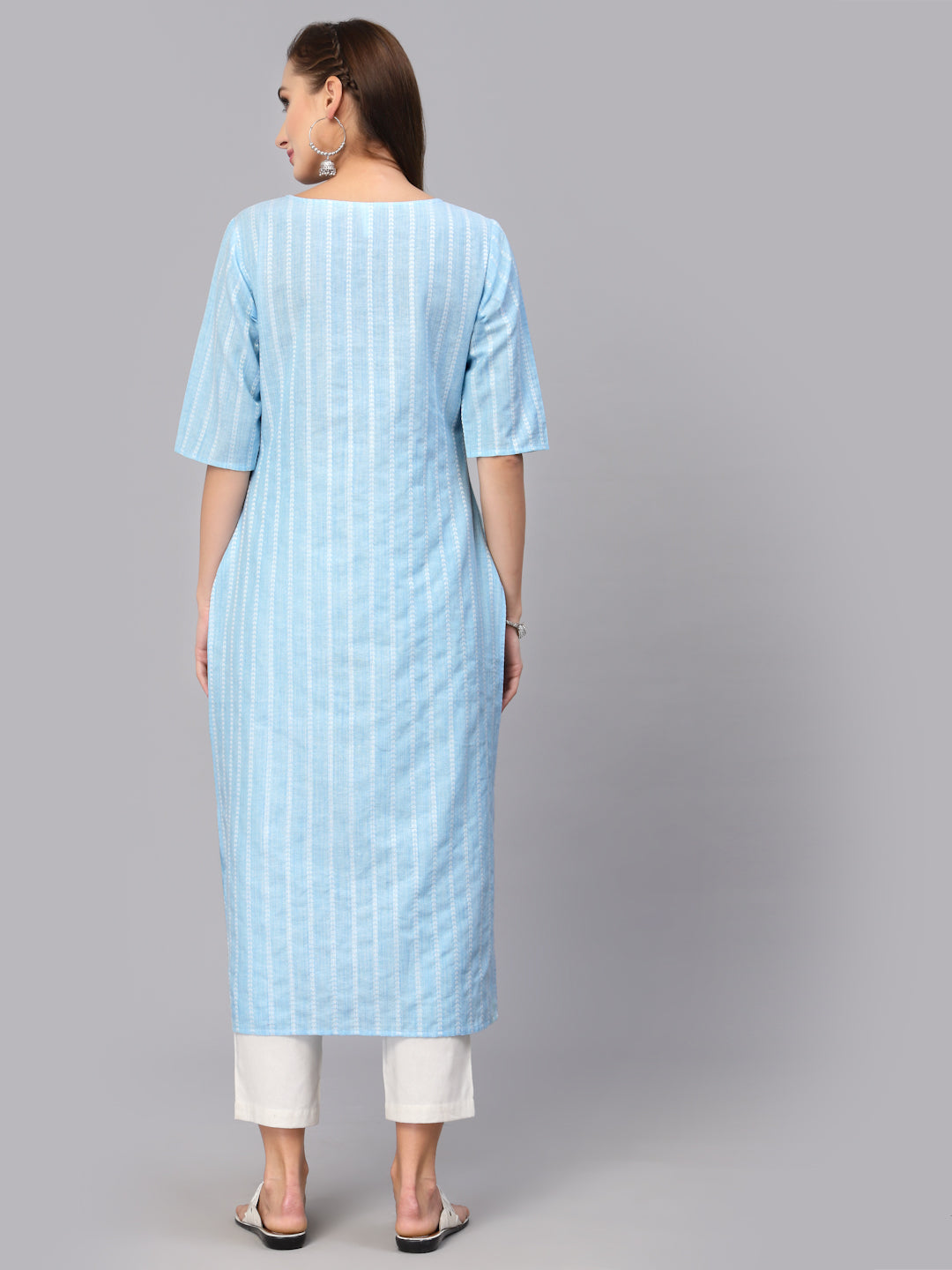 Woven Striped Cotton Blend Straight Kurta