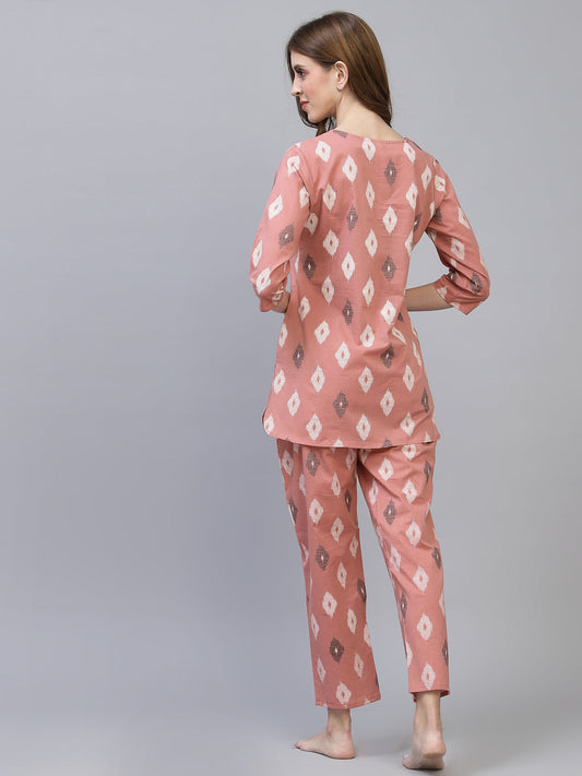 Stylum Women's Ikat Print Rayon Night Suit Set (BLUSHIKAT)