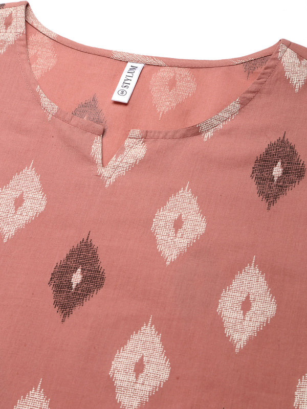 Stylum Women's Ikat Print Rayon Night Suit Set (BLUSHIKAT)