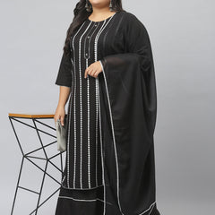 Stylum Women's  Printed Rayon Straight Kurta Sharara Dupatta Set (BlackSharara)