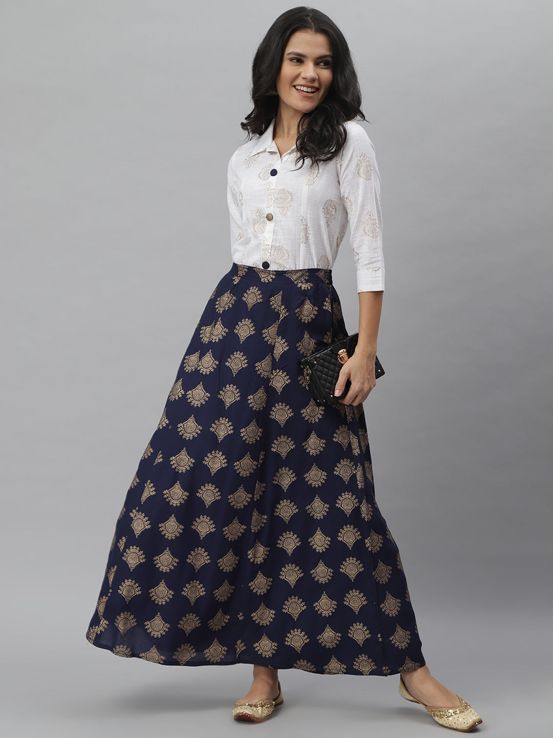 Flaunt Your Style with Cotton Blend Shirt Skirt Set stylumin