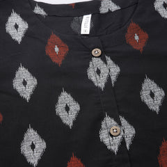 Stylum Women's Ikat Print Cotton Midi Flared Dress (CAIROBLACK)