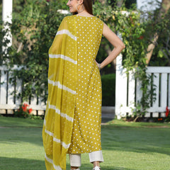 Bandhej Printed A-Line Kurta with Dupatta