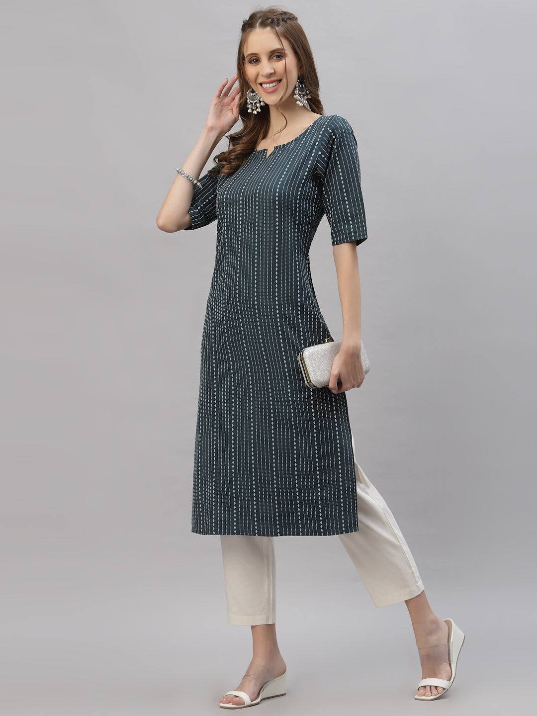 Striped Cotton Blend Straight Kurta