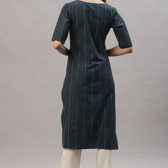 Teal Cotton Blend Straight Kurta