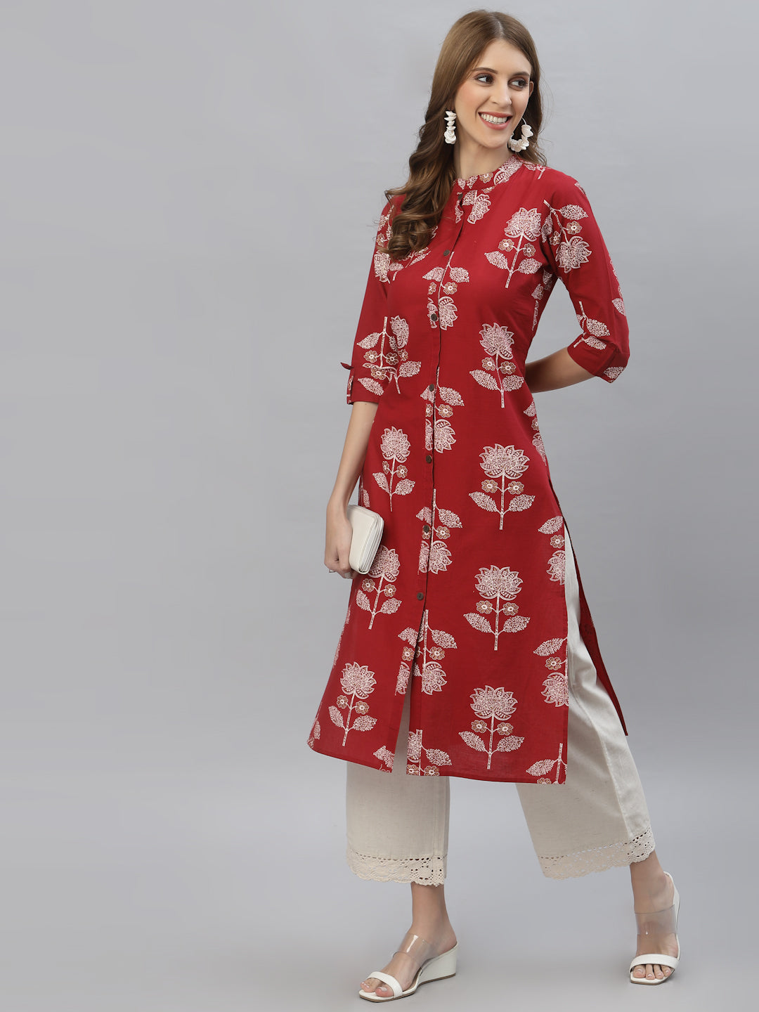 Stylum Women's Floral Printed Rayon Straight Kurta (DOLLYMAROON)