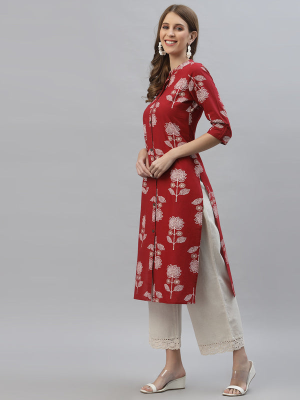 Stylum Women's Floral Printed Rayon Straight Kurta (DOLLYMAROON)