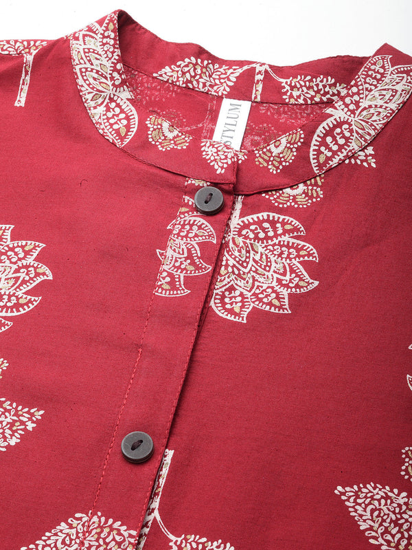 Stylum Women's Floral Printed Rayon Straight Kurta (DOLLYMAROON)