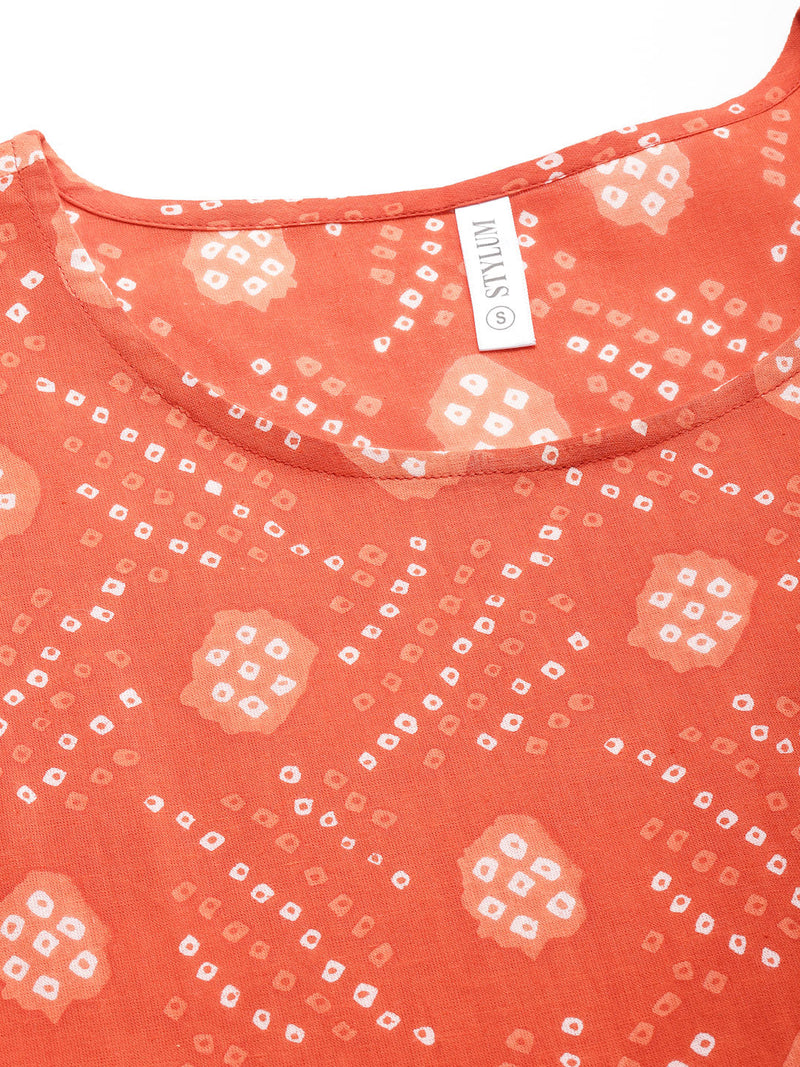 Stylum Women's Bandhej Printed Cotton Top (FANTA)