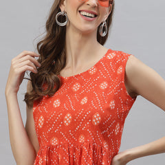 Stylum Women's Bandhej Printed Cotton Top (FANTA)