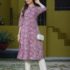 Stylum Women's Floral Print Rayon A-Line Kurta (FIONAMAUVE)