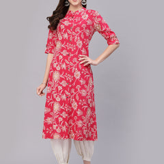 Stylum Women's Floral Print Rayon A-Line Kurta (FIONARUBY)
