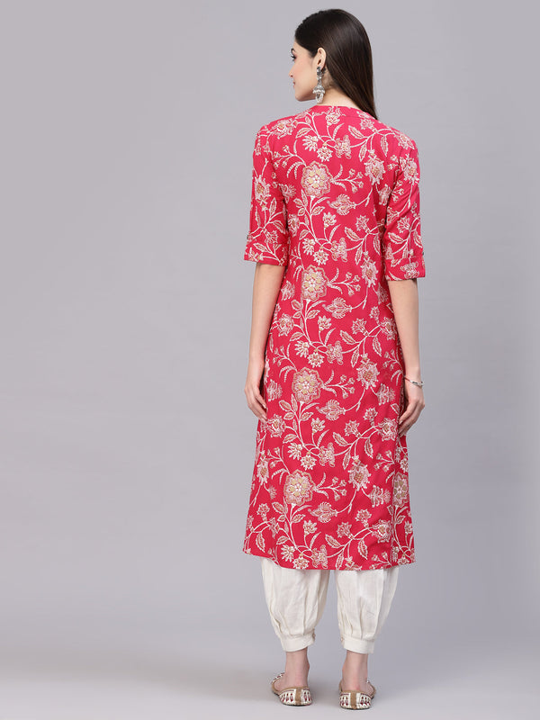 Stylum Women's Floral Print Rayon A-Line Kurta (FIONARUBY)