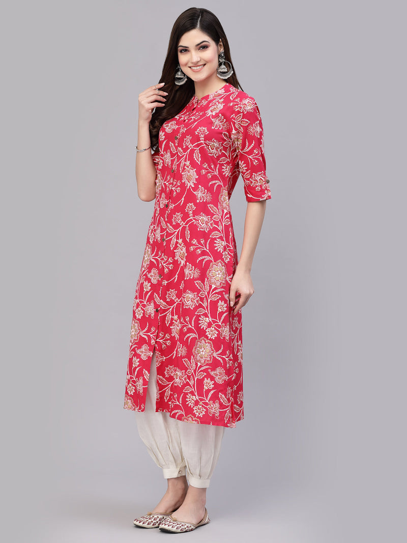 Stylum Women's Floral Print Rayon A-Line Kurta (FIONARUBY)