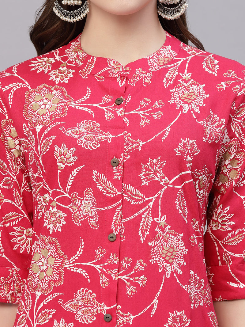 Stylum Women's Floral Print Rayon A-Line Kurta (FIONARUBY)