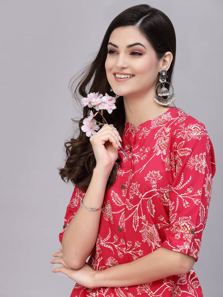 Stylum Women's Floral Print Rayon A-Line Kurta (FIONARUBY)