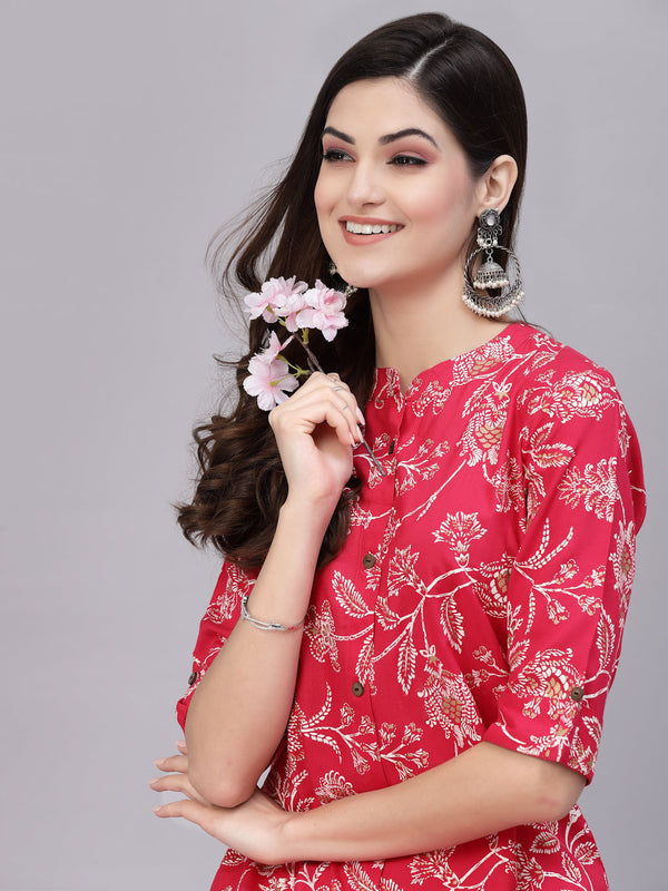 Stylum Women's Floral Print Rayon A-Line Kurta (FIONARUBY)