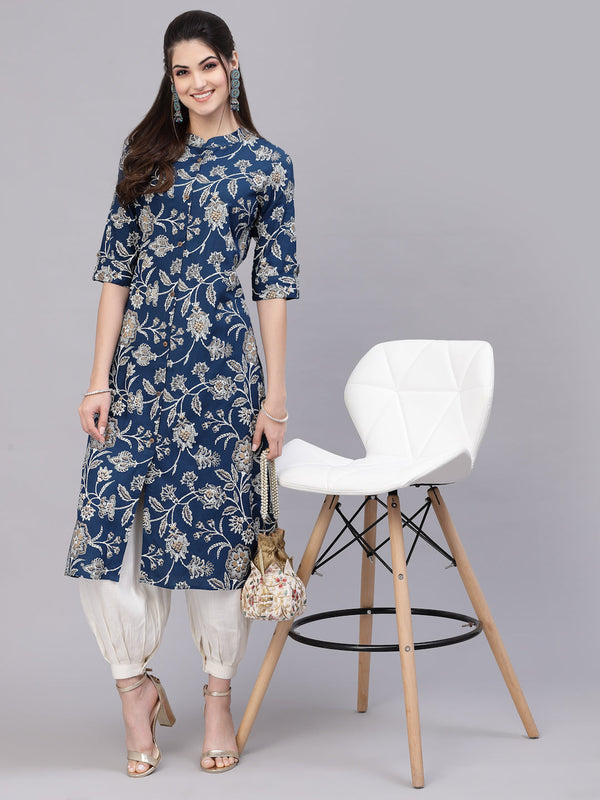 Stylum Women's Floral Print Rayon A-Line Kurta (FIONATEAL)