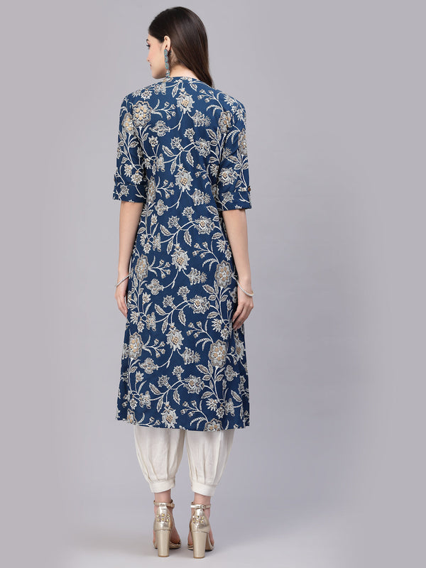 Stylum Women's Floral Print Rayon A-Line Kurta (FIONATEAL)