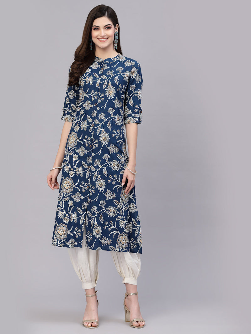 Stylum Women's Floral Print Rayon A-Line Kurta (FIONATEAL)