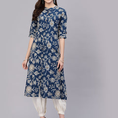 Stylum Women's Floral Print Rayon A-Line Kurta (FIONATEAL)