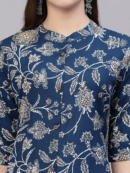 Stylum Women's Floral Print Rayon A-Line Kurta (FIONATEAL)