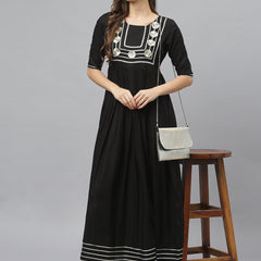 Stylum Women's Embellished Rayon Flared Kurta (FOGBLACK)