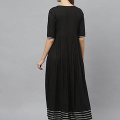 Stylum Women's Embellished Rayon Flared Kurta (FOGBLACK)