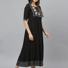 Stylum Women's Embellished Rayon Flared Kurta (FOGBLACK)