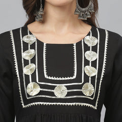 Stylum Women's Embellished Rayon Flared Kurta (FOGBLACK)