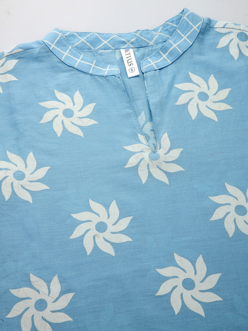 Stylum Women's Printed Cotton Straight Kurta Pant Dupatta Set (Greykhadikpdset)