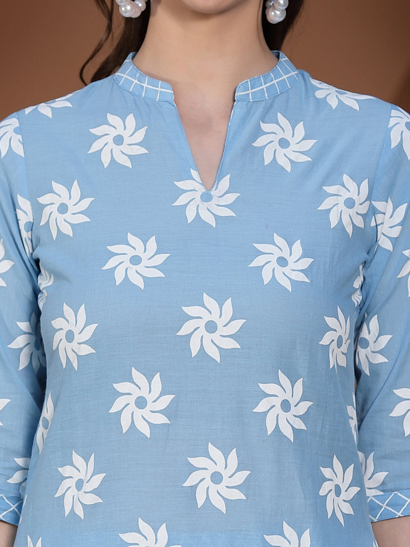 Stylum Women's Printed Cotton Straight Kurta Pant Dupatta Set (Greykhadikpdset)