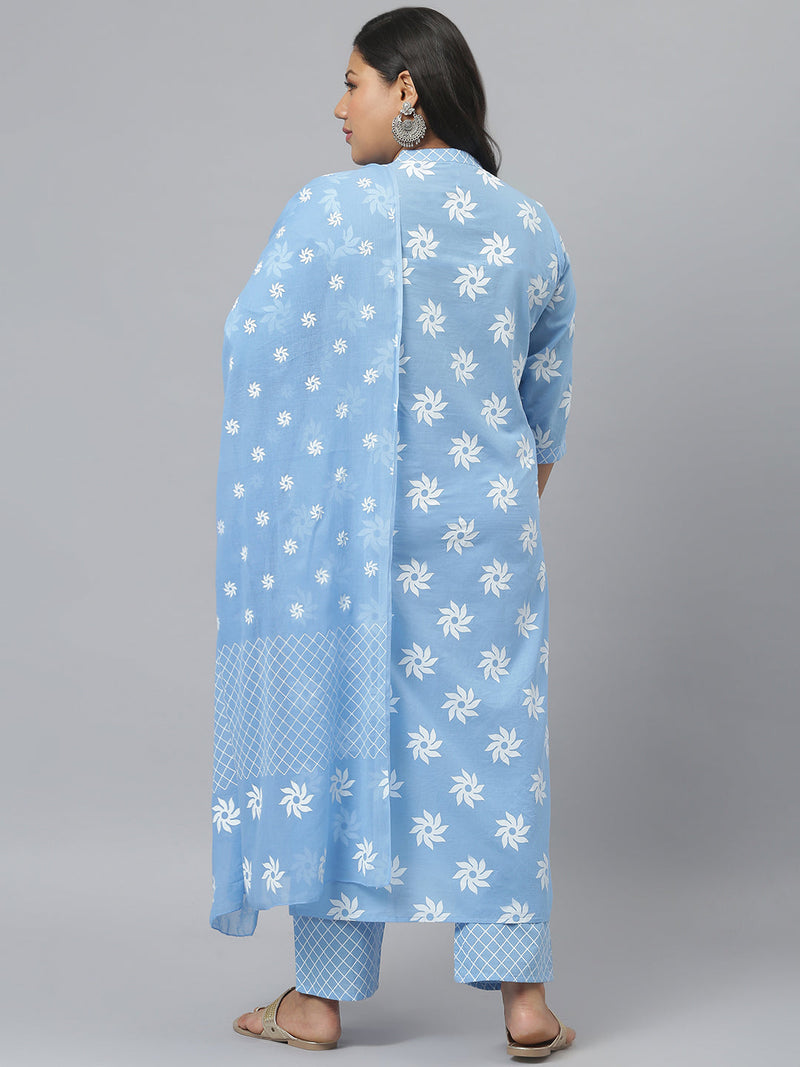 Cotton Straight Kurta Pant Dupatta Set