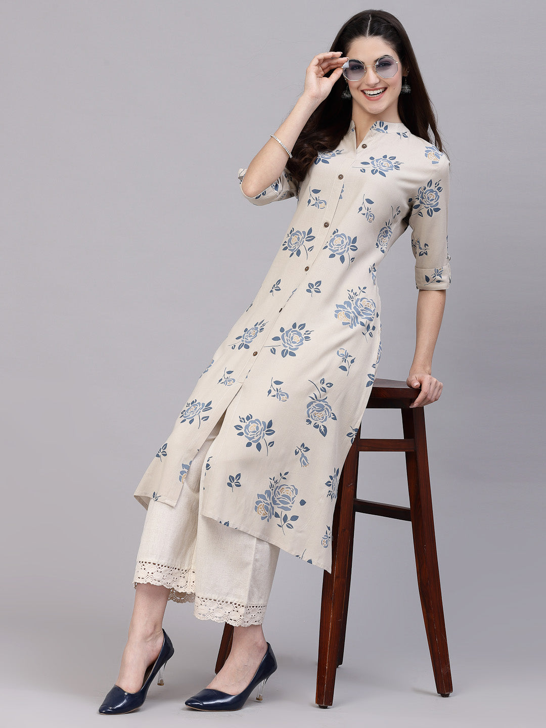 Stylum Women's Floral Printed A-Line Kurta (JIOGREY)