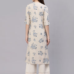 Floral Printed Grey A-Line Kurta