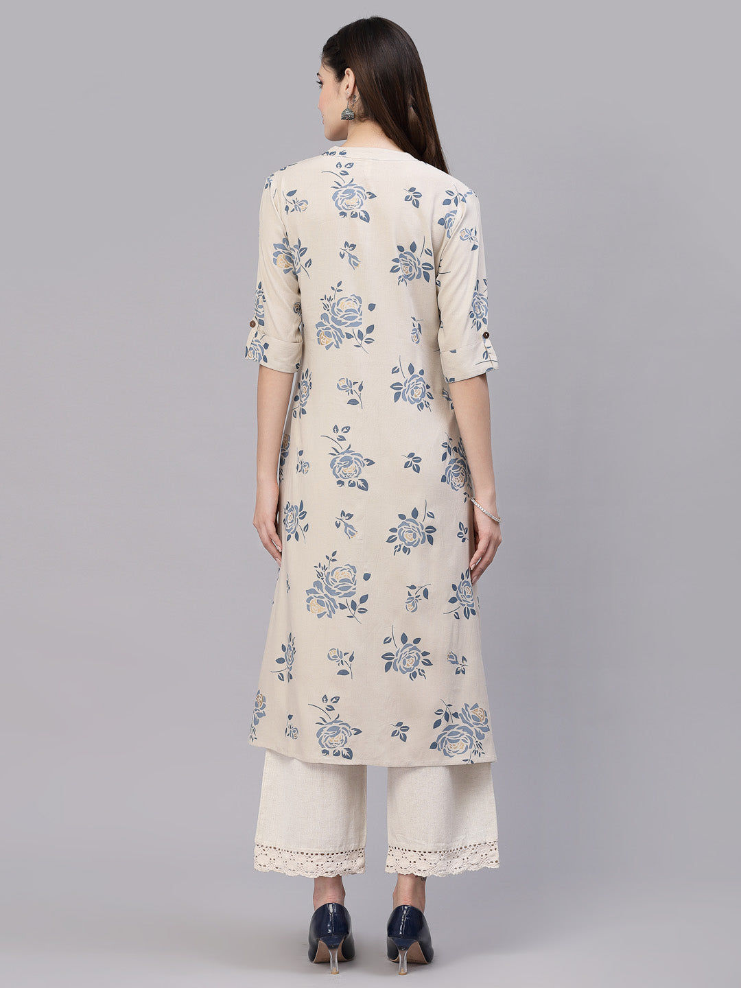 Floral Printed Grey A-Line Kurta