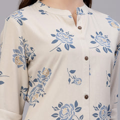 Floral Printed Grey A-Line Kurta